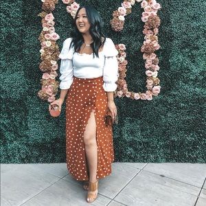 Rust Polka Dot Midi Skirt